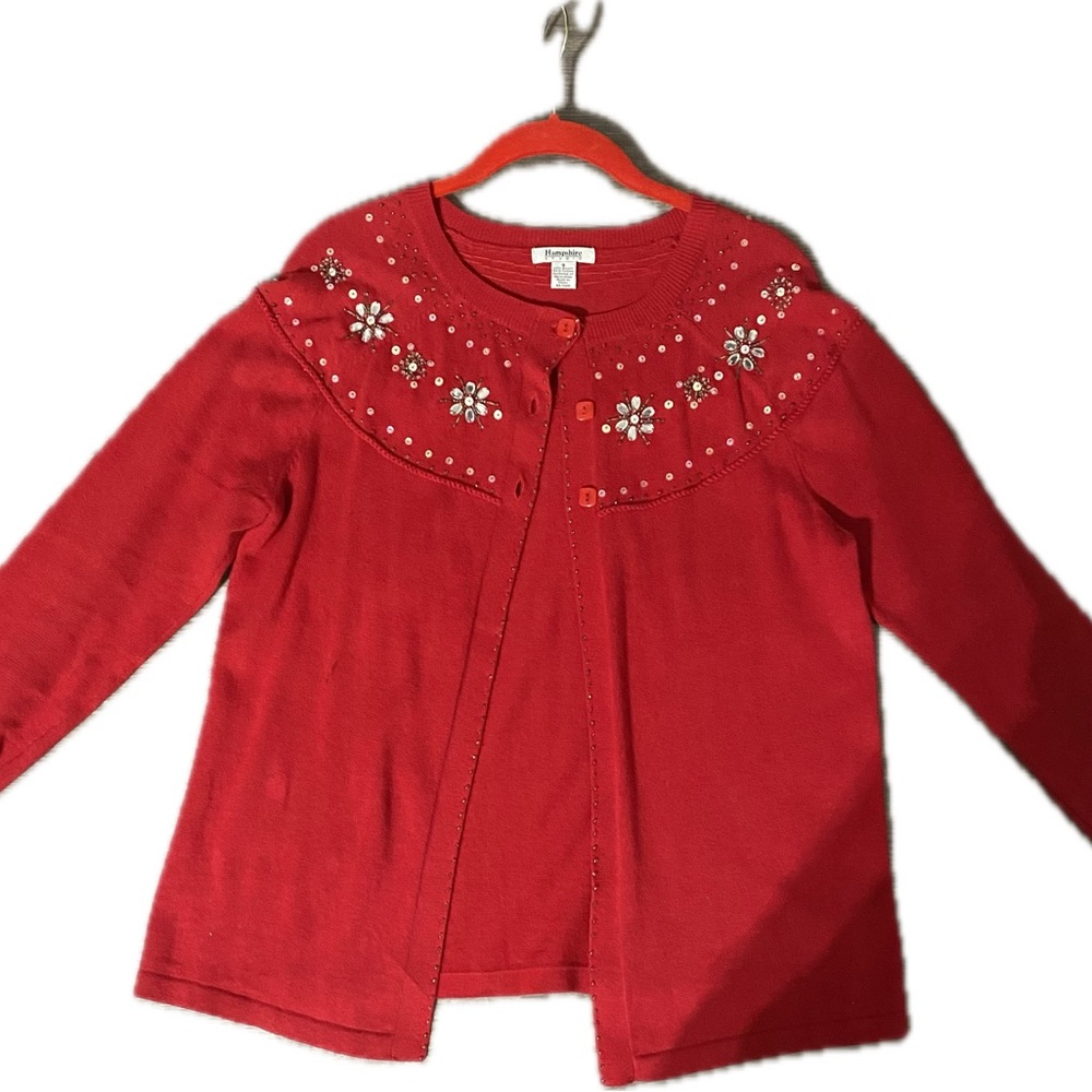 Red cardigan